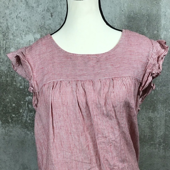 Cynthia Rowley Womens Striped Linen Mini Dress SZ M Pocket Ruffle Flutter Garden - Picture 7 of 13